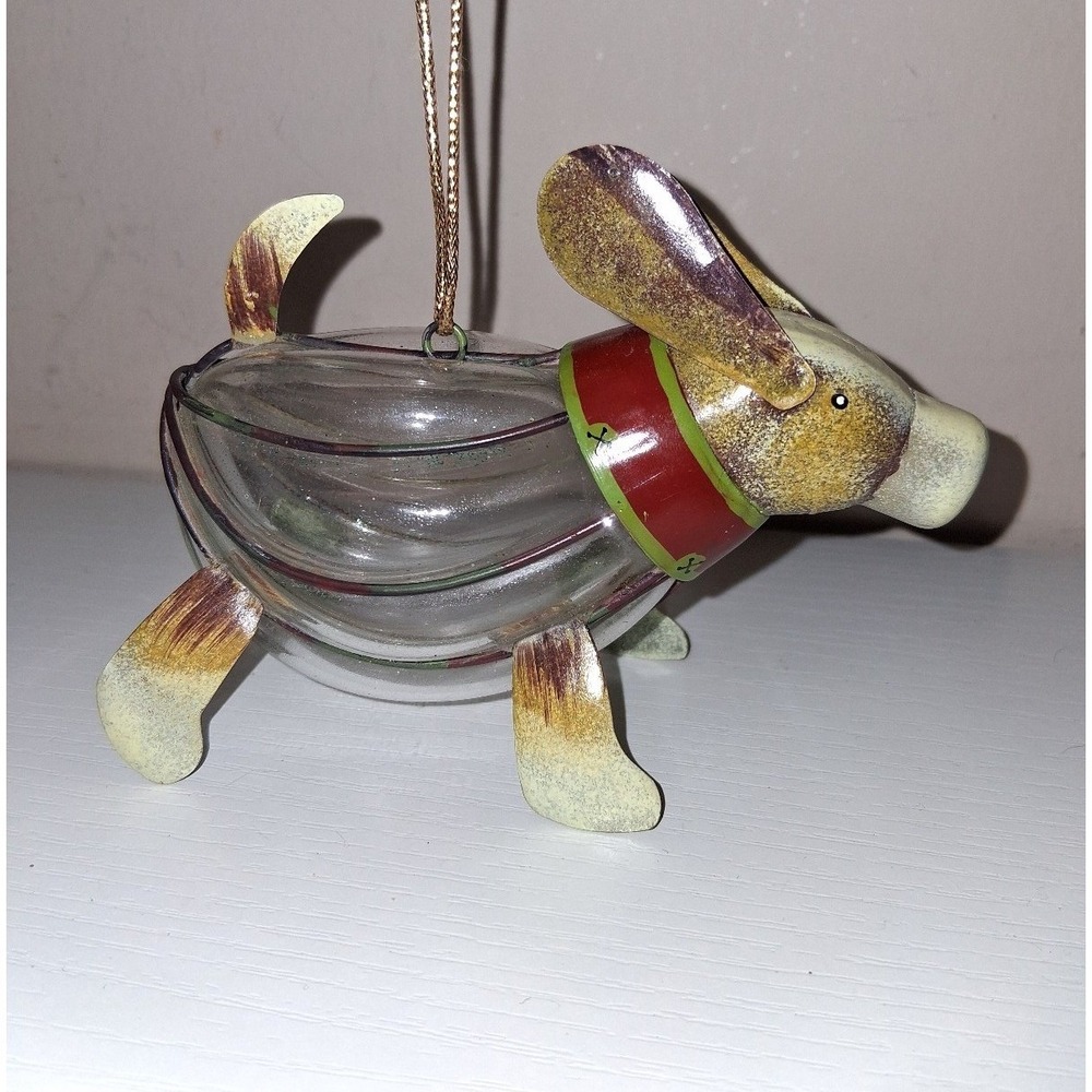 Vintage Glass & Metal Dog Christmas Ornament 4.5" Rustic Puppy Holiday Decor